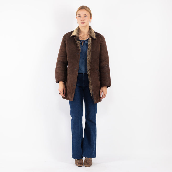 Vintage 90's Women Sheepskin Coat in Brown