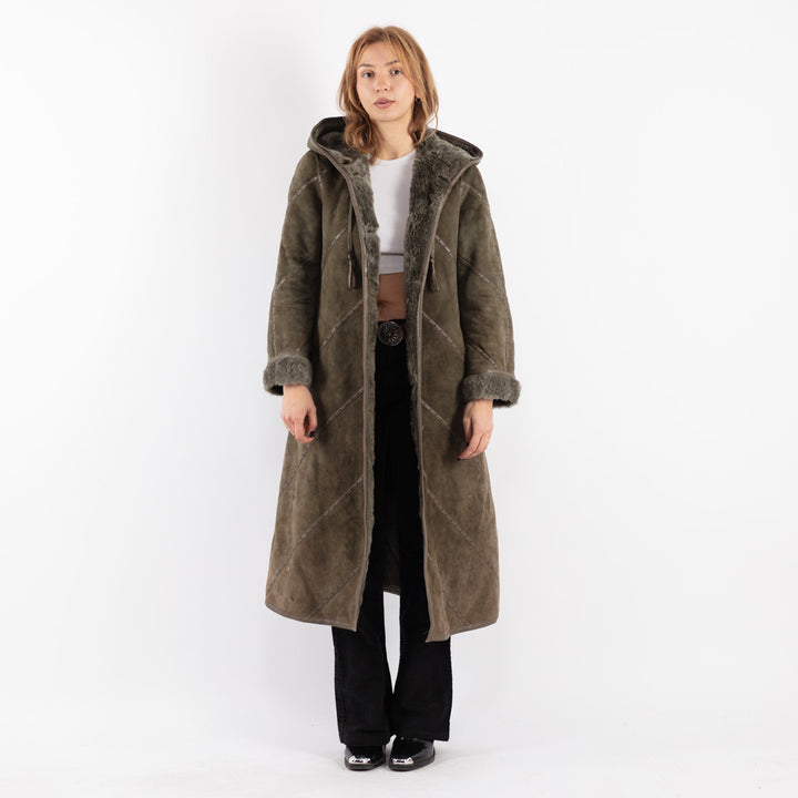 Vintage 70's Women Sheepskin Coat in Green