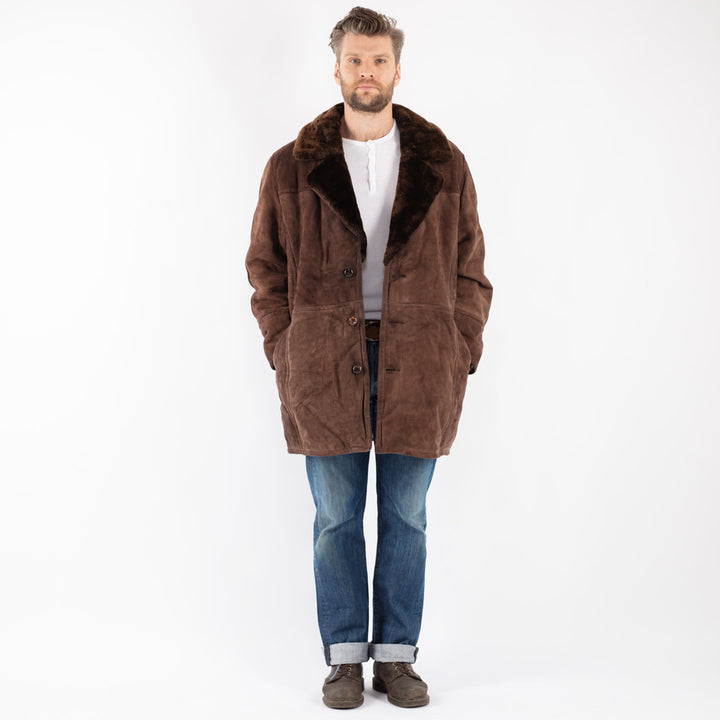 Vintage Men Sheepskin Coat in Brown