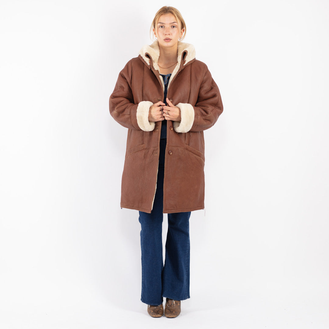 Vintage 80's Women Sheepskin Coat in Brown