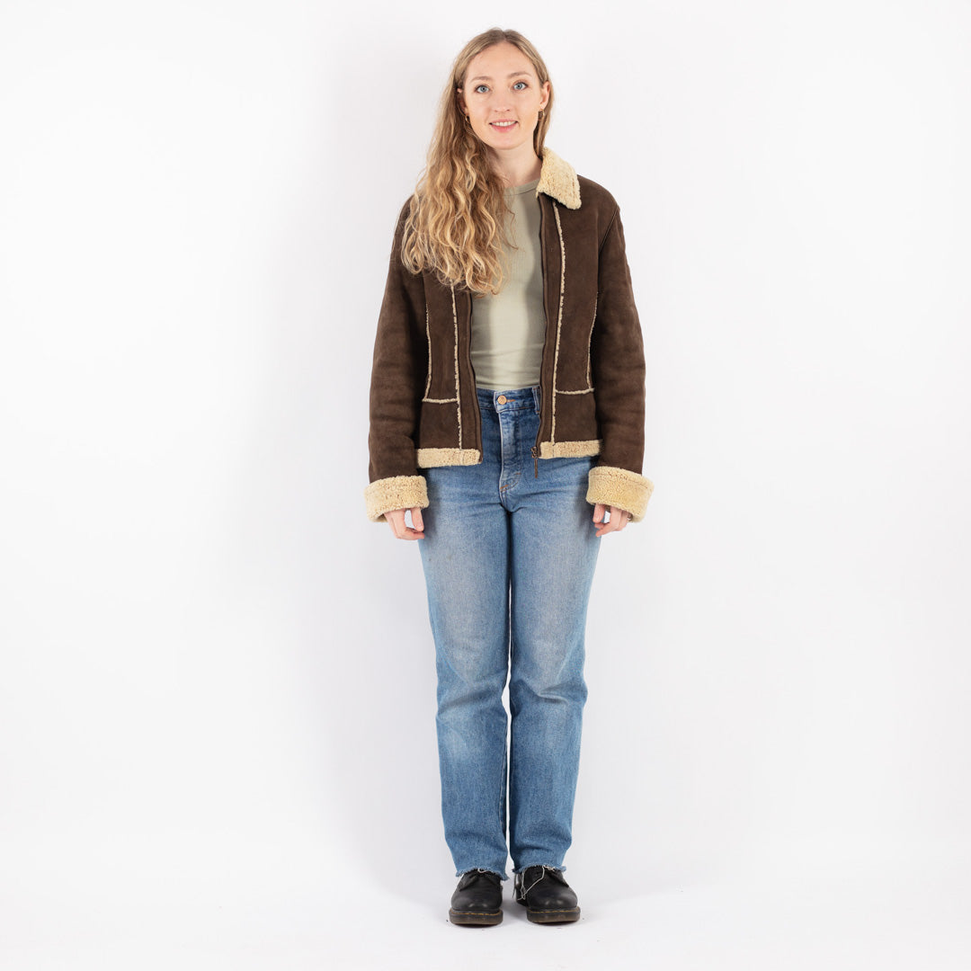 Vintage 90's Women Sheepskin Jacket in Brown