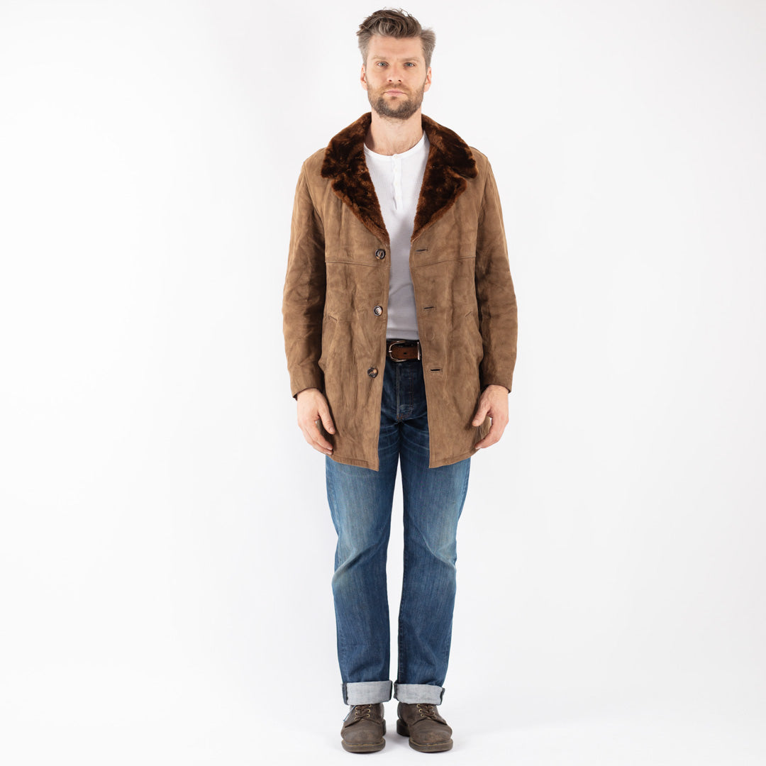 Vintage Men Suede Sherpa Coat in