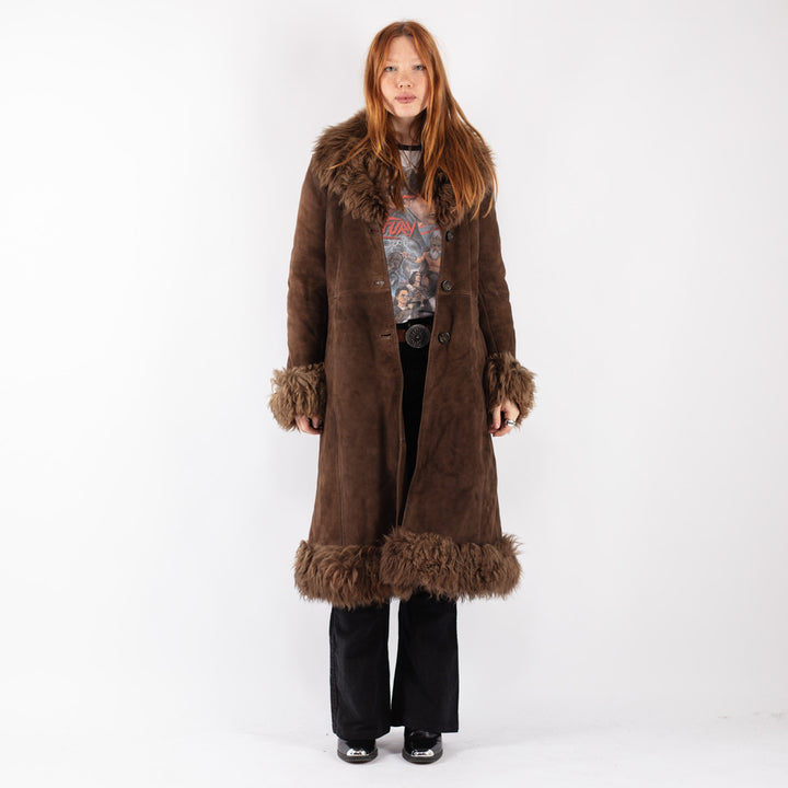 Vintage 70's Women Sheepskin Coat in Brown