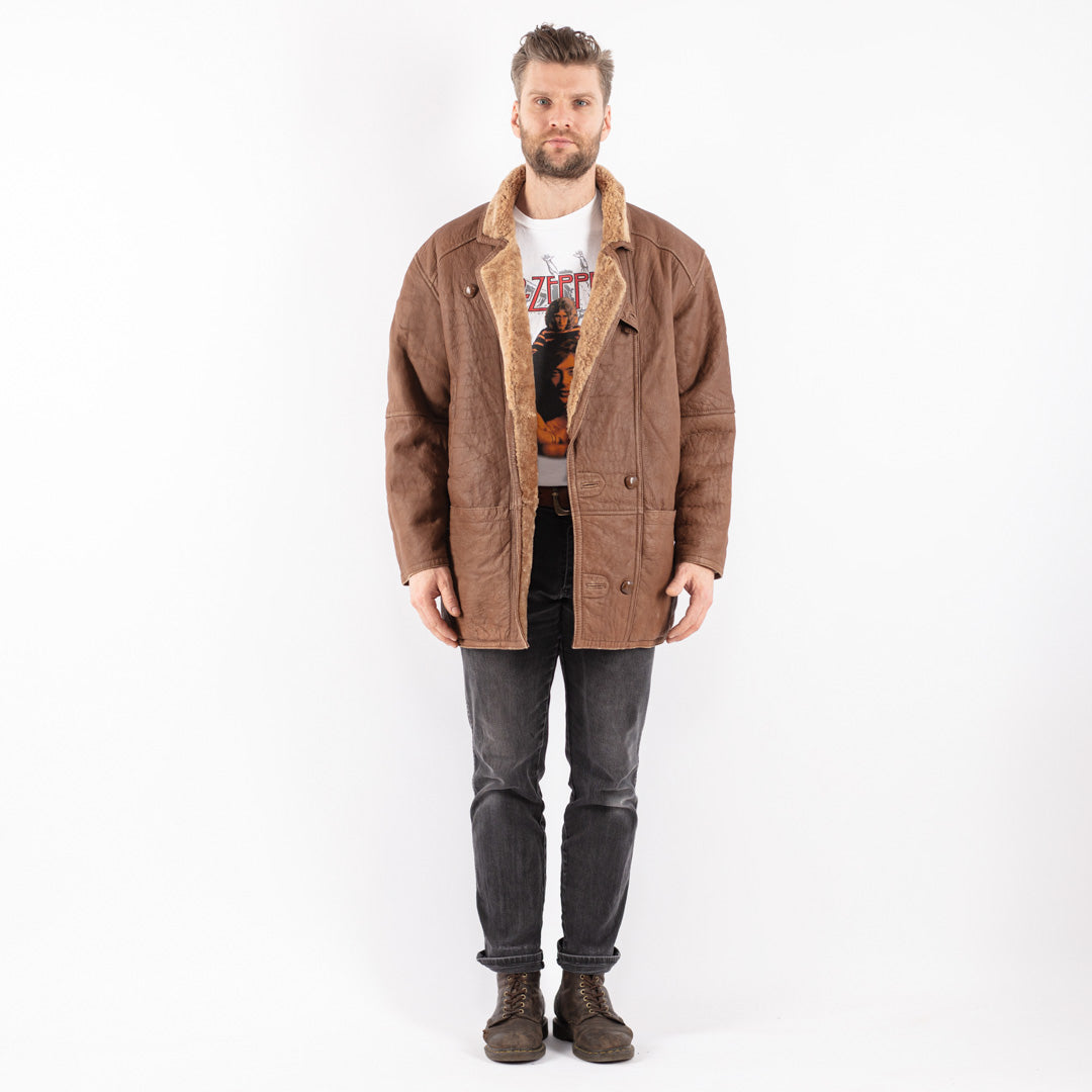 Vintage 80's Men Sheepskin Coat in Brown