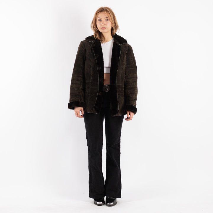 Vintage 90's Women Suede Sherpa Coat in Brown