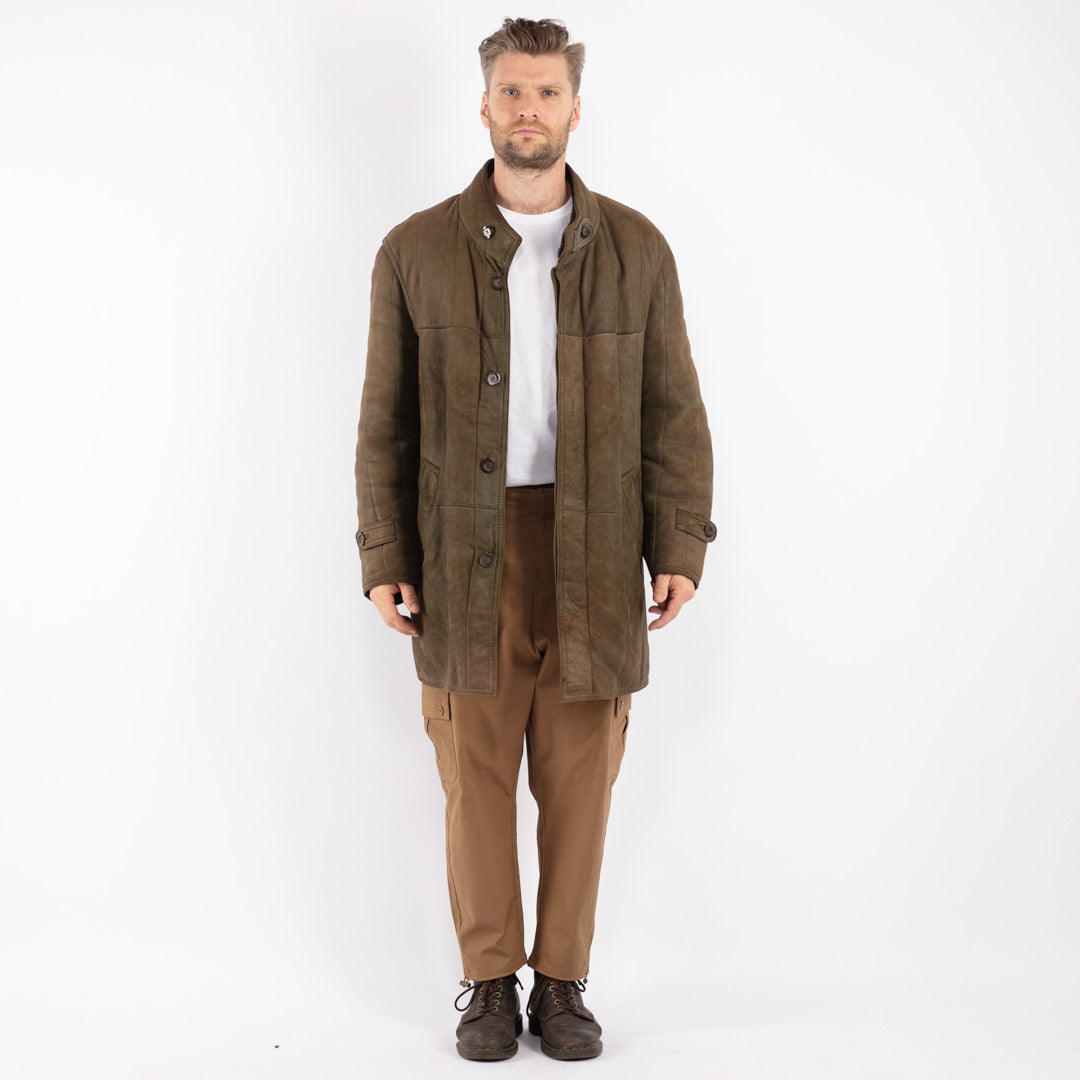 Vintage 70's Men Sheepskin Coat in Green