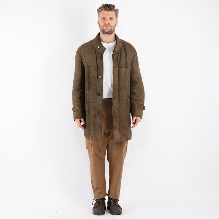 Vintage 70's Men Sheepskin Coat in Green