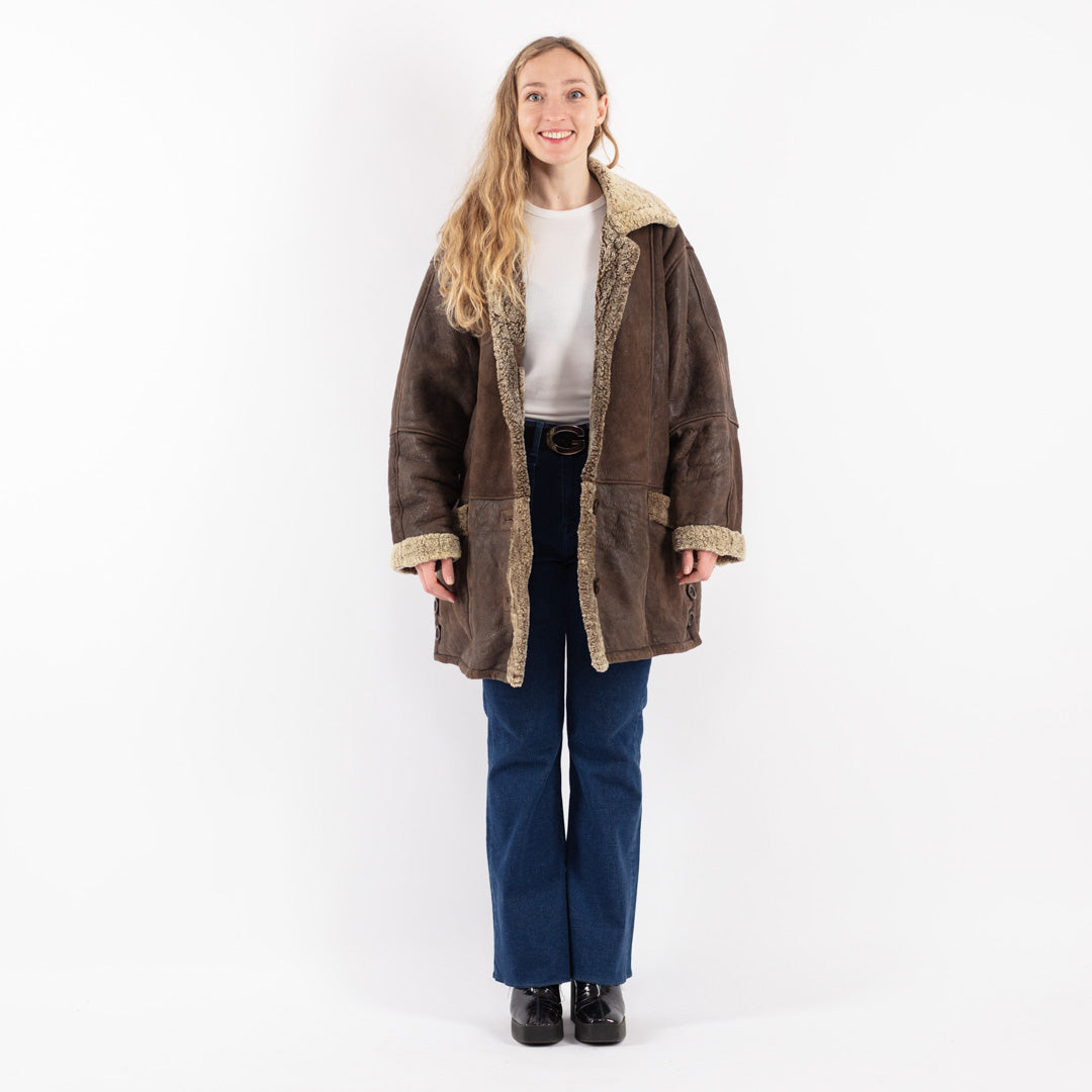Vintage 80's Women Sheepskin Coat in Brown