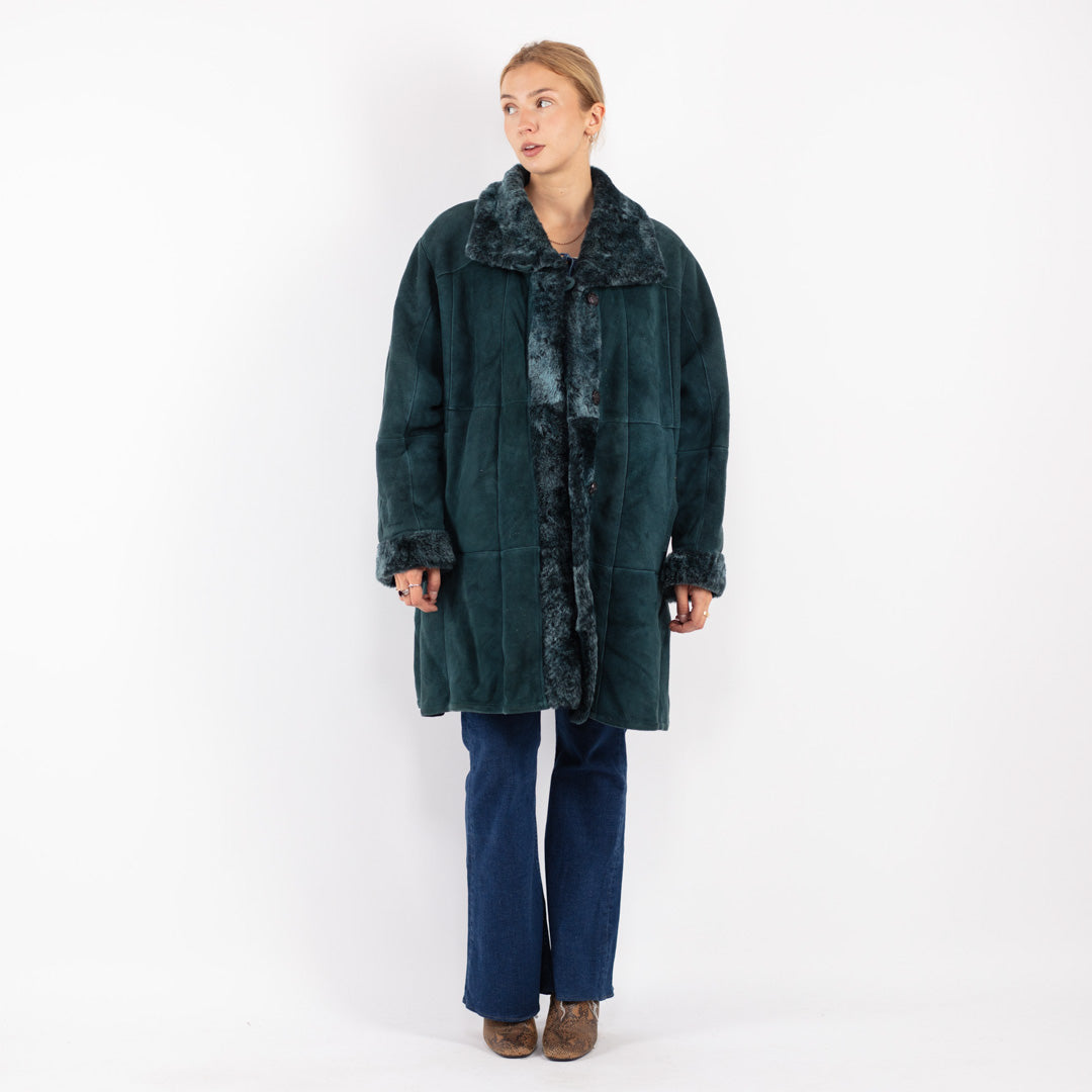 Vintage 70's Women Sheepskin Coat in Blue