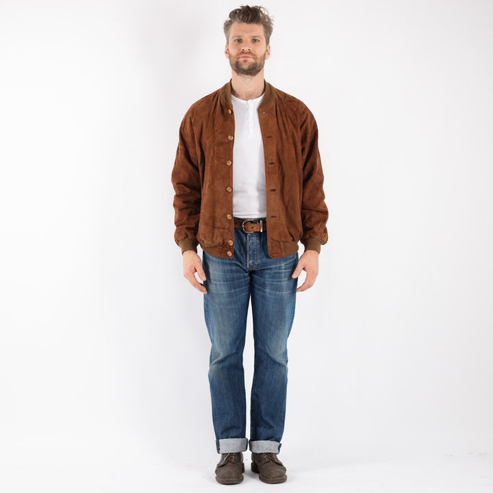 Vintage 90's Men Suede Jacket in Brown