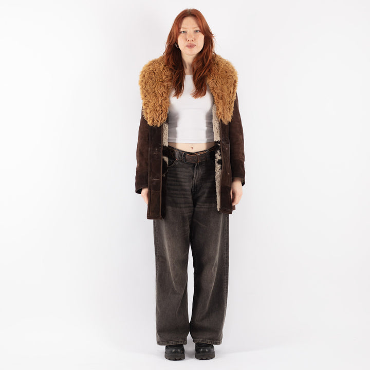 Vintage 70's Women Sheepskin Coat in Brown