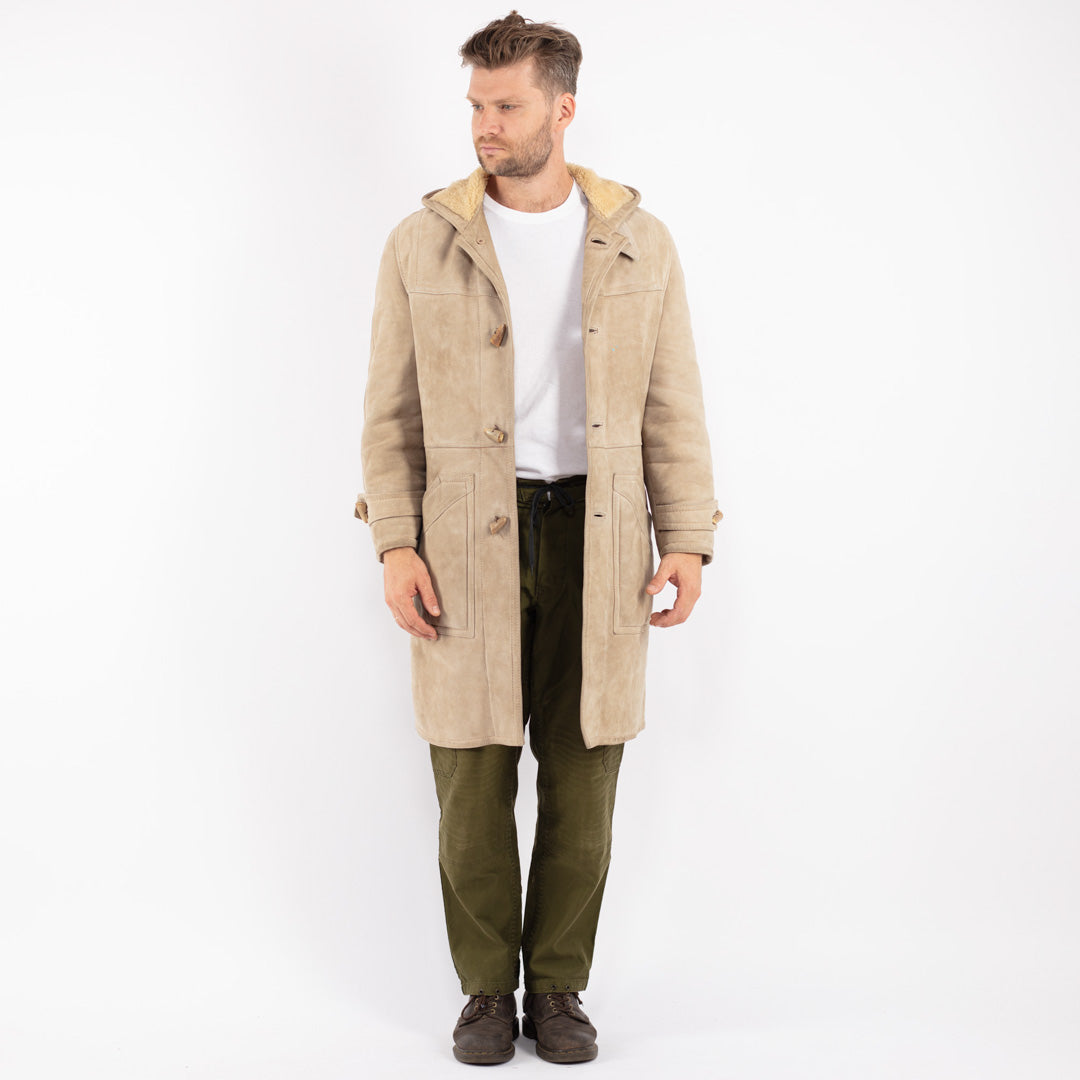 Vintage 70's Men Sheepskin Coat in Beige