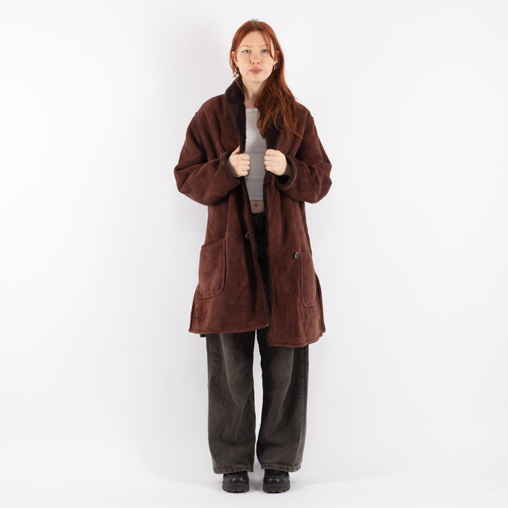 Vintage 90's Women Sheepskin Coat in Brown