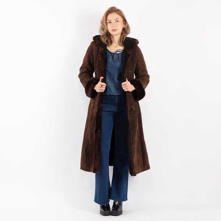 Vintage 70's Women Sheepskin Coat in Brown