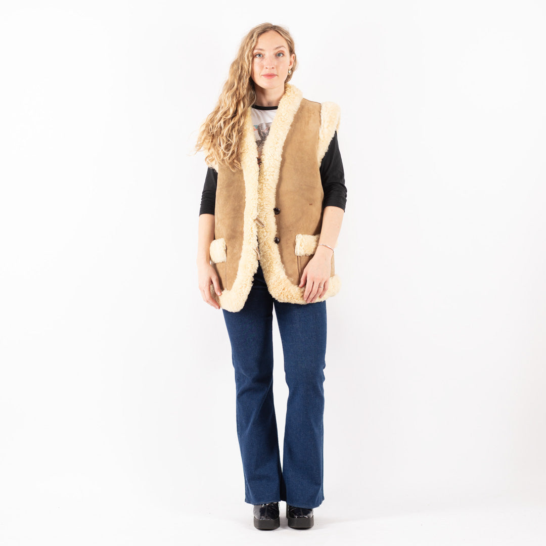 Vintage 70's Women Sheepskin Vest in Beige