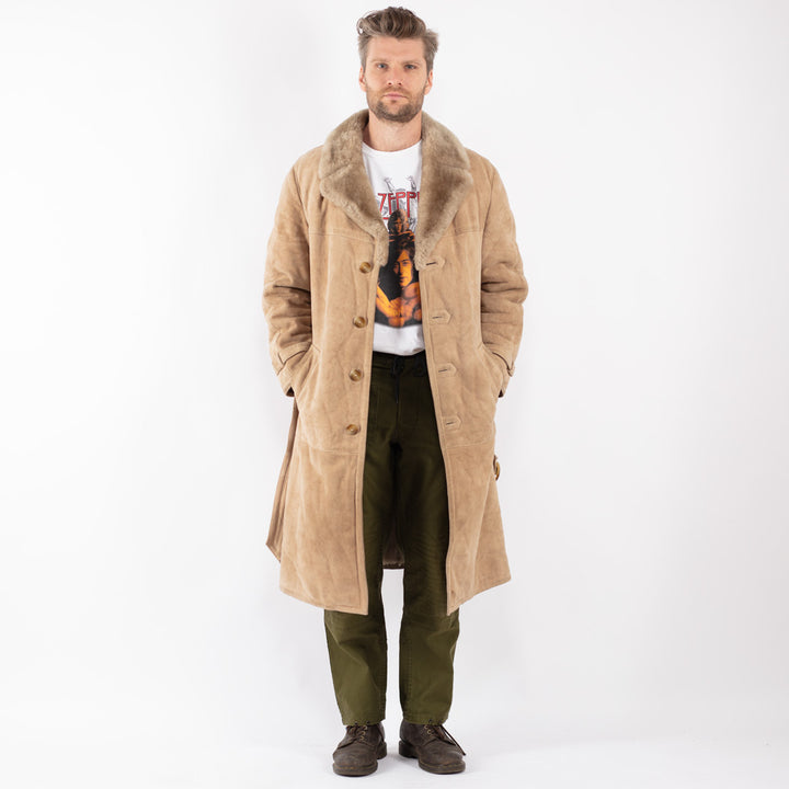 Vintage Men Sheepskin Coat in Beige