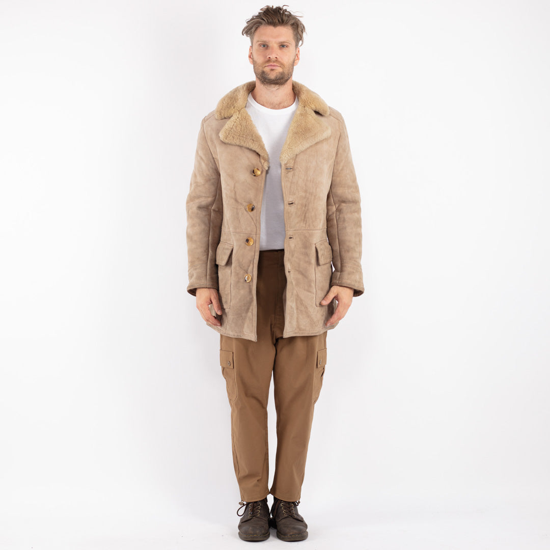 Vintage 70's Men Sheepskin Coat in Beige