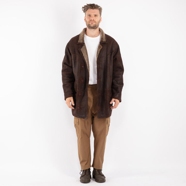 Vintage 80's Men Sheepskin Coat in Brown