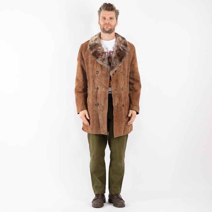 Vintage Men Suede Sherpa Coat in Brown