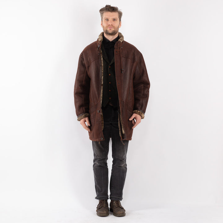 Vintage 80's Men Sheepskin Coat in Brown