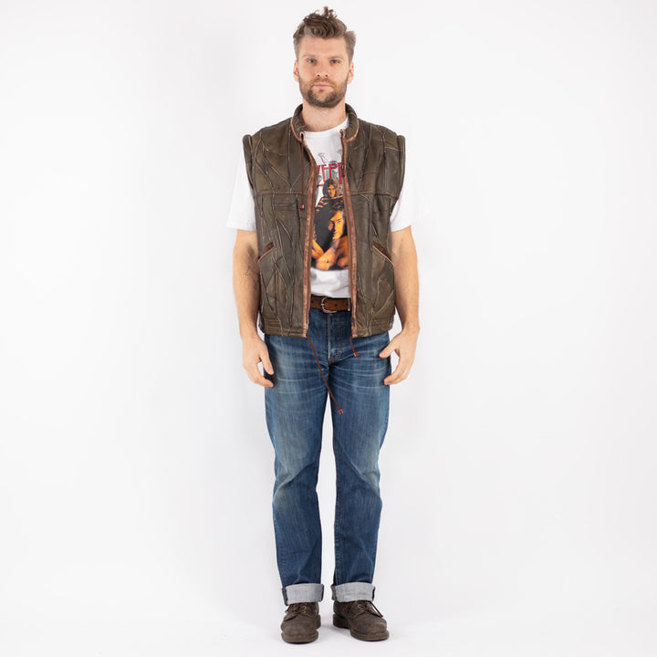 Vintage 90's Men Sheepskin Shearling Vest in Brown