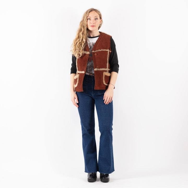 Vintage 70's Women Sheepskin Vest in Brown