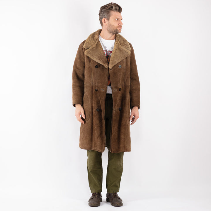 Vintage Men Sheepskin Coat in Brown