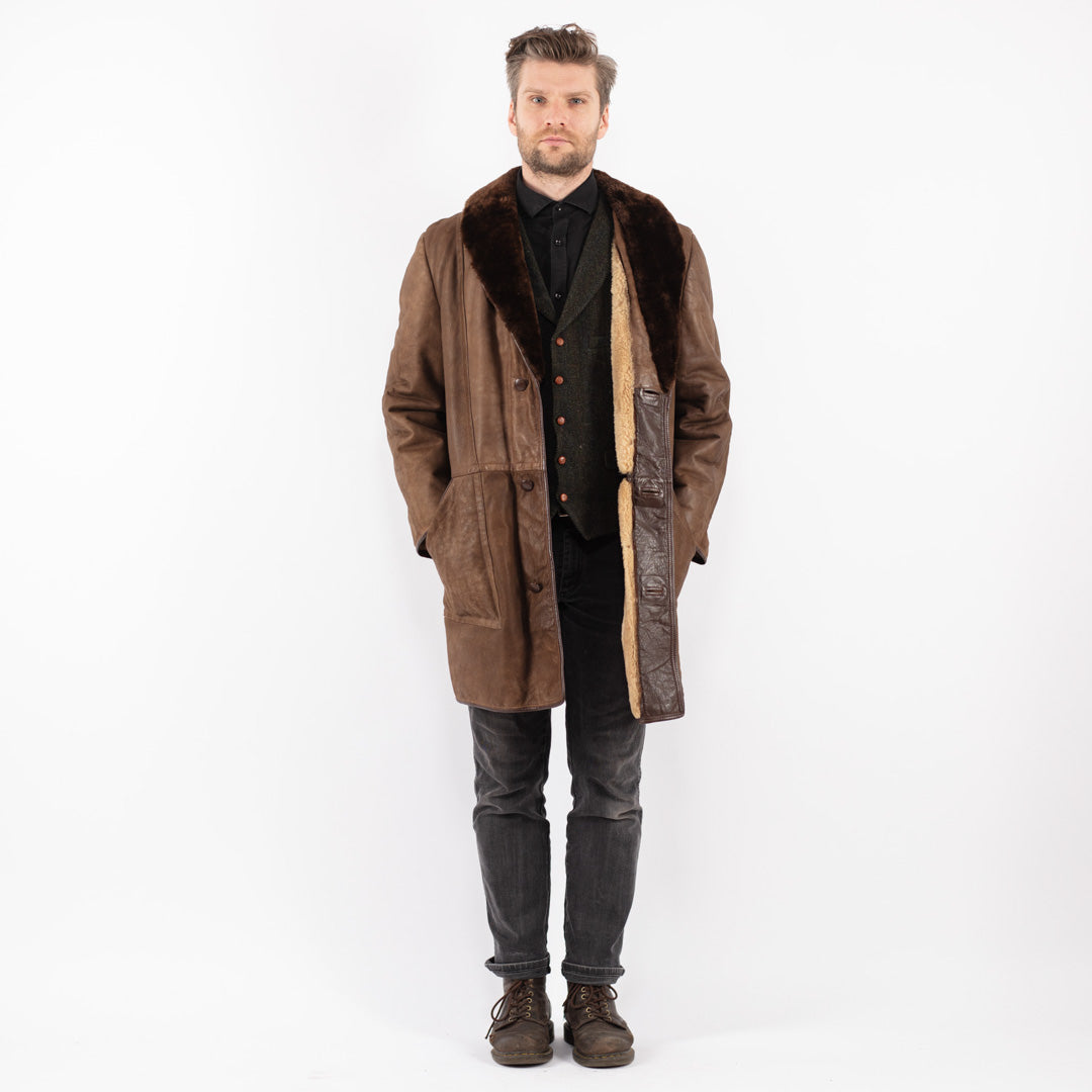 Vintage 70's Men Sheepskin Coat in Brown