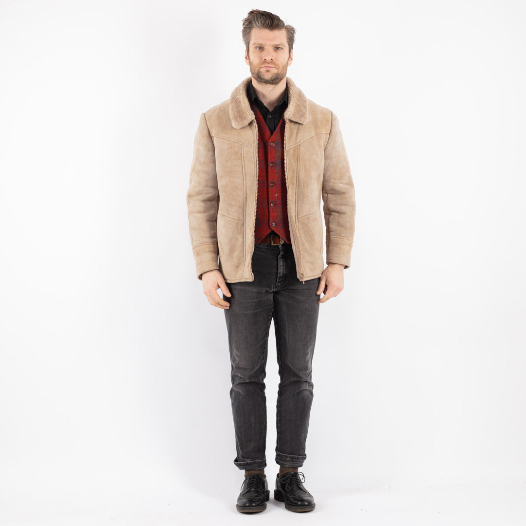 Vintage 90's Men Sheepskin Jacket in Beige
