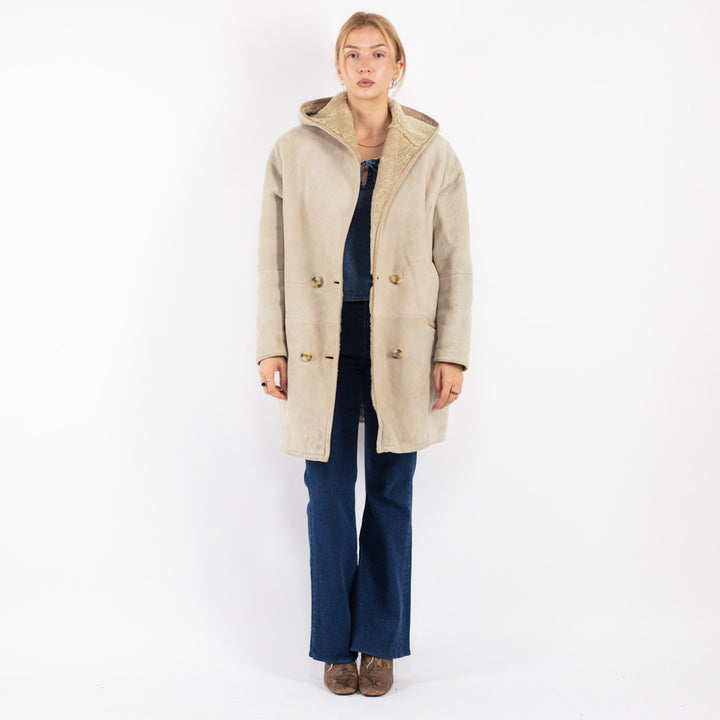 Vintage 90's Women Sheepskin Coat in Beige