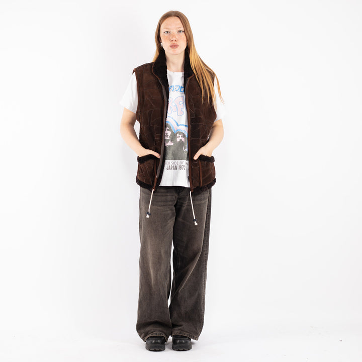 Vintage 70's Women Sheepskin Vest in Brown