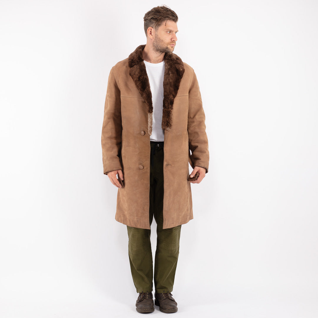 Vintage 70's Men Sheepskin Coat in Beige