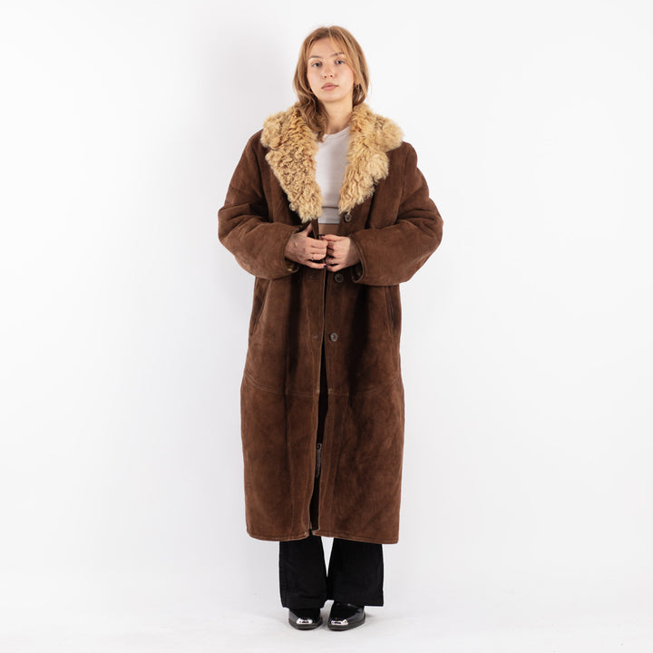 Vintage 70's Women Sheepskin Coat in Brown