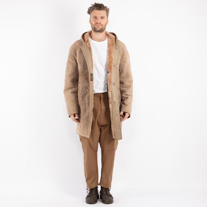 Vintage 70's Men Sheepskin Coat in Beige