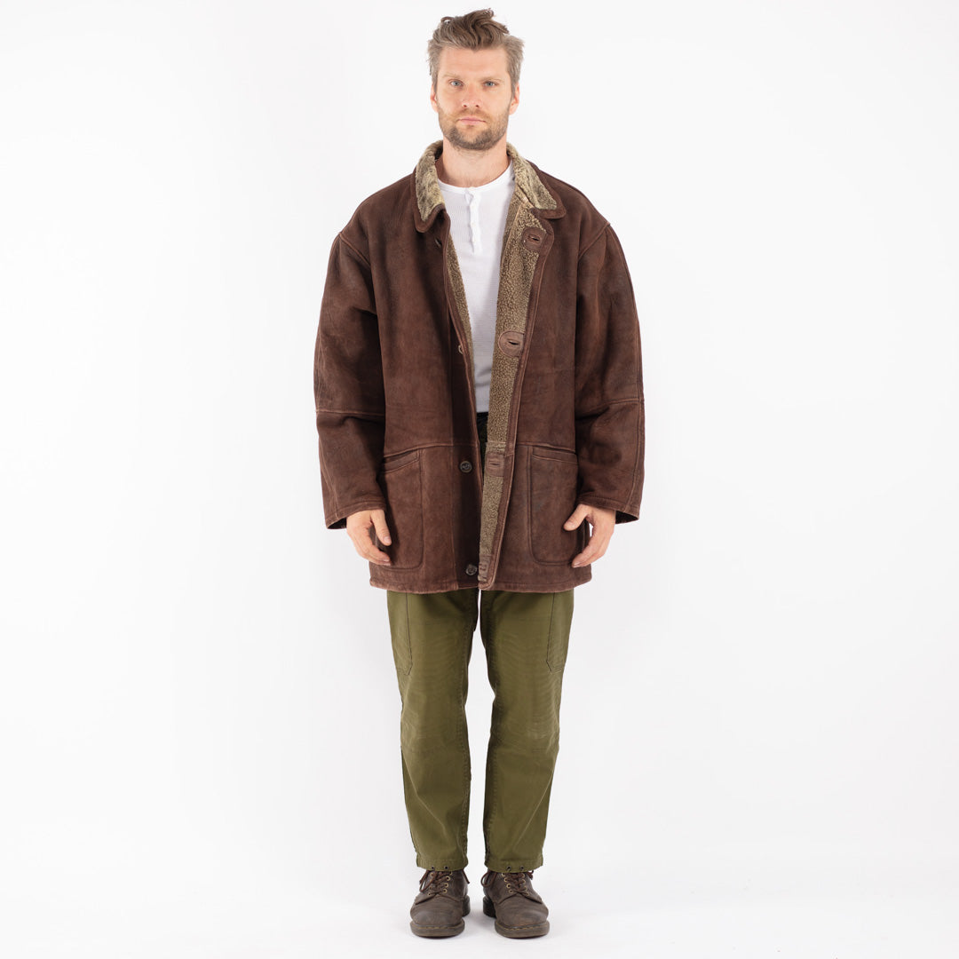 Vintage 80's Men Sheepskin Coat in Brown