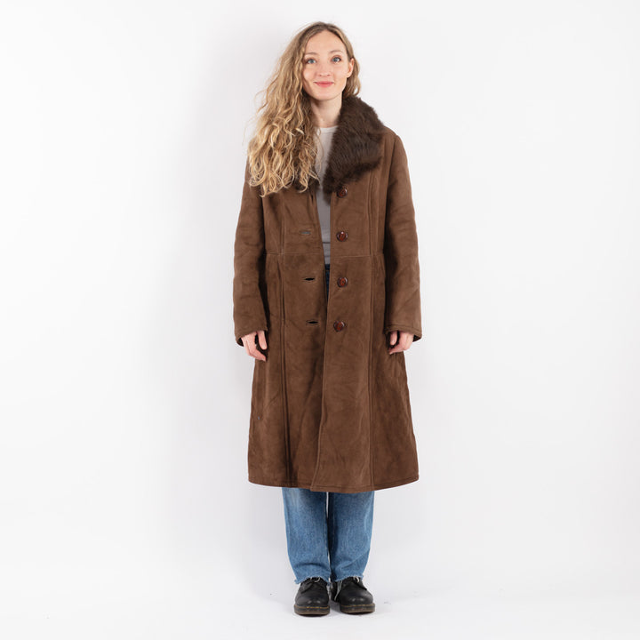 Vintage 70's Women Sheepskin Coat in Brown