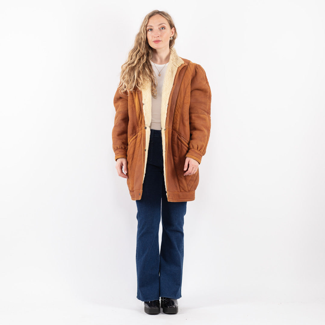 Vintage 80's Women Sheepskin Coat in Brown