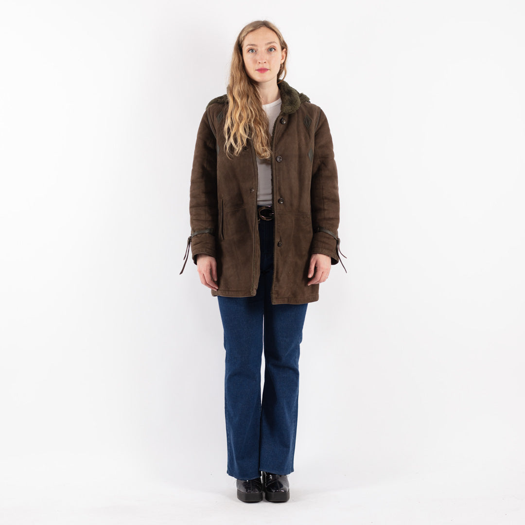 Vintage Women Sheepskin Coat in Green