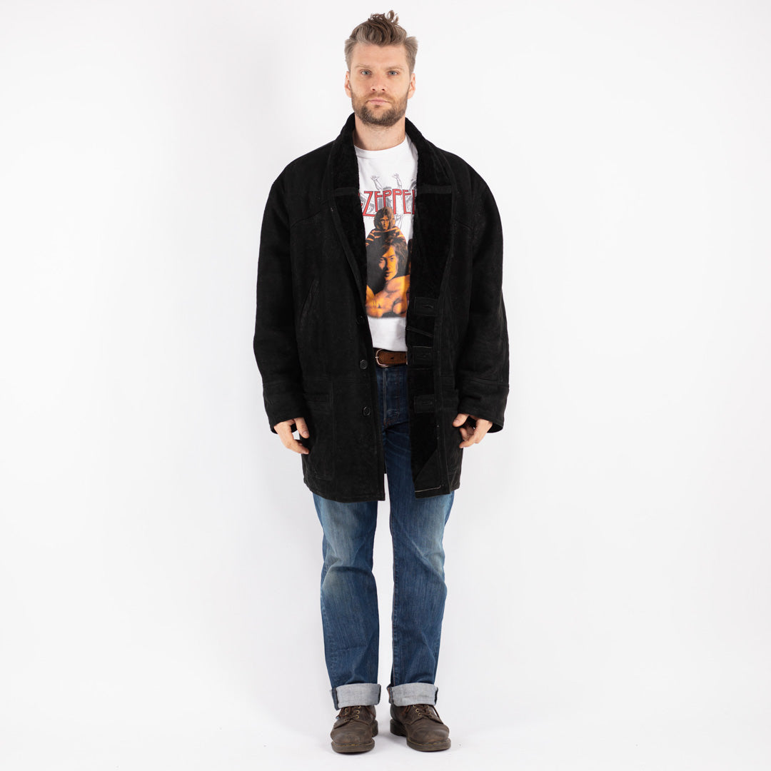 Vintage Men Sheepskin Coat in Black