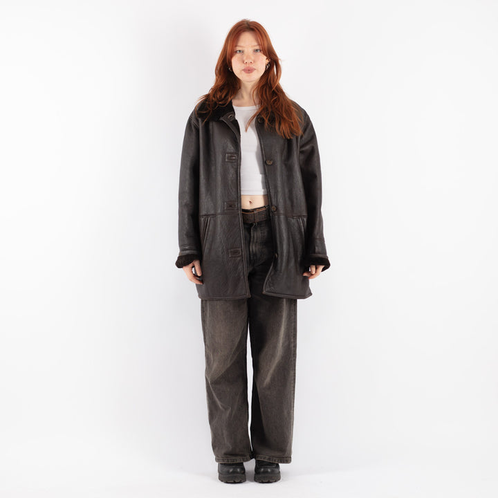 Vintage 90's Women Sheepskin Coat in Brown