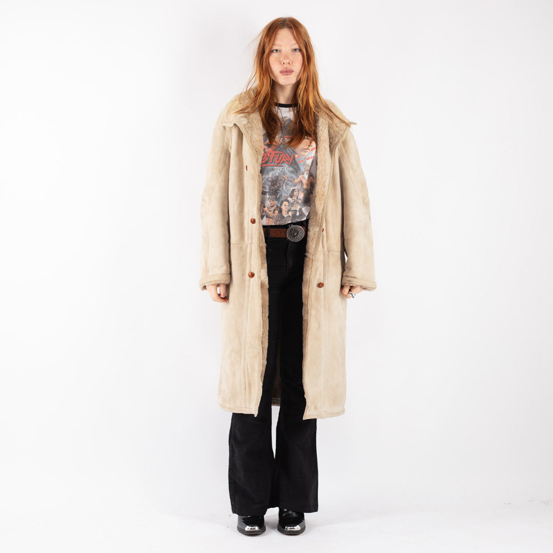 Vintage 80's Women Sheepskin Coat in Beige