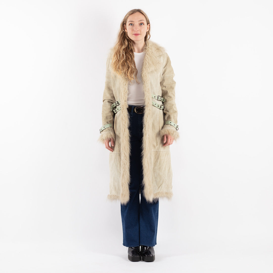 Vintage 00's Women Suede Sherpa Coat in Beige