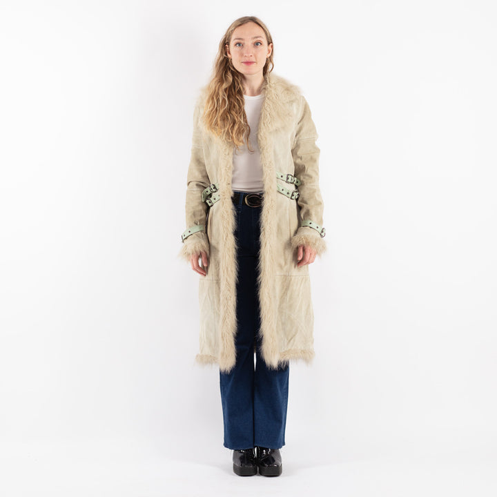 Vintage 00's Women Suede Sherpa Coat in Beige