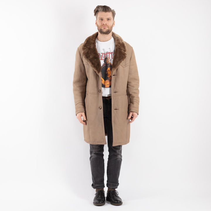 Vintage 70's Men Sheepskin Coat in Beige