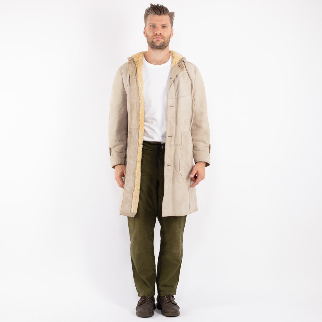 Vintage 70's Men Sheepskin Coat in Beige