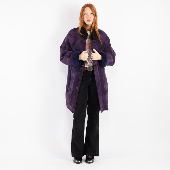 Vintage 80's Women Sheepskin Coat in Purple