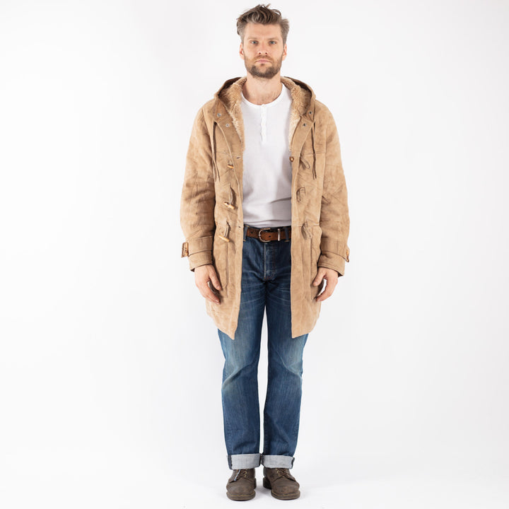 Vintage 70's Men Sheepskin Coat in Beige