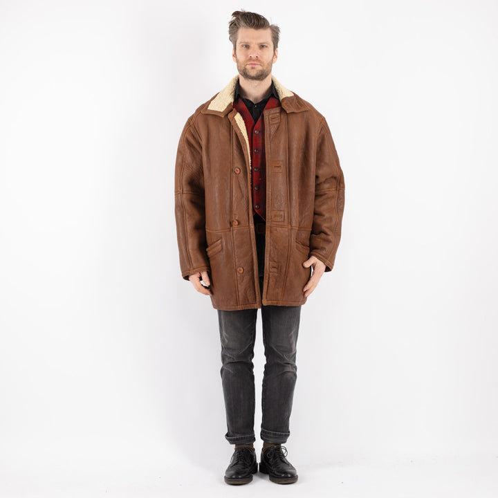 Vintage 90's Men Sheepskin Coat in Brown