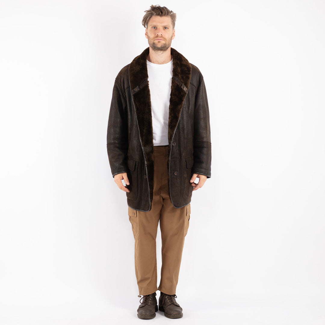 Vintage 80's Men Shearling Coat in Brown