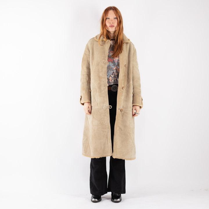 Vintage 70's Women Sheepskin Coat in Beige